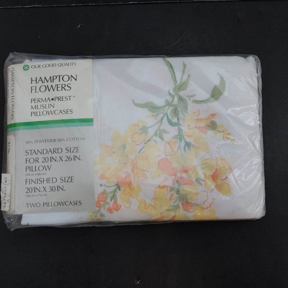 New Vintage Sears Standard Pillowcases Hampton Flowers Perm Prest Muslin Sealed - Picture 1 of 6